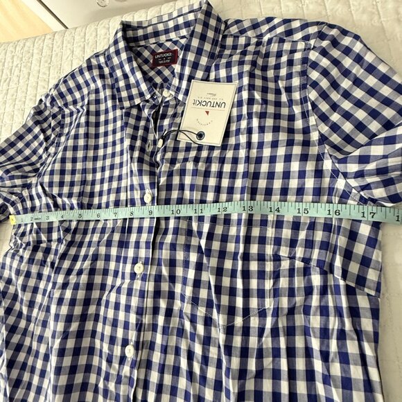 Untuckit Blue & White Checkered Long Sleeve Button-Down Shirt 100% Cotton Made I - Picture 8 of 10